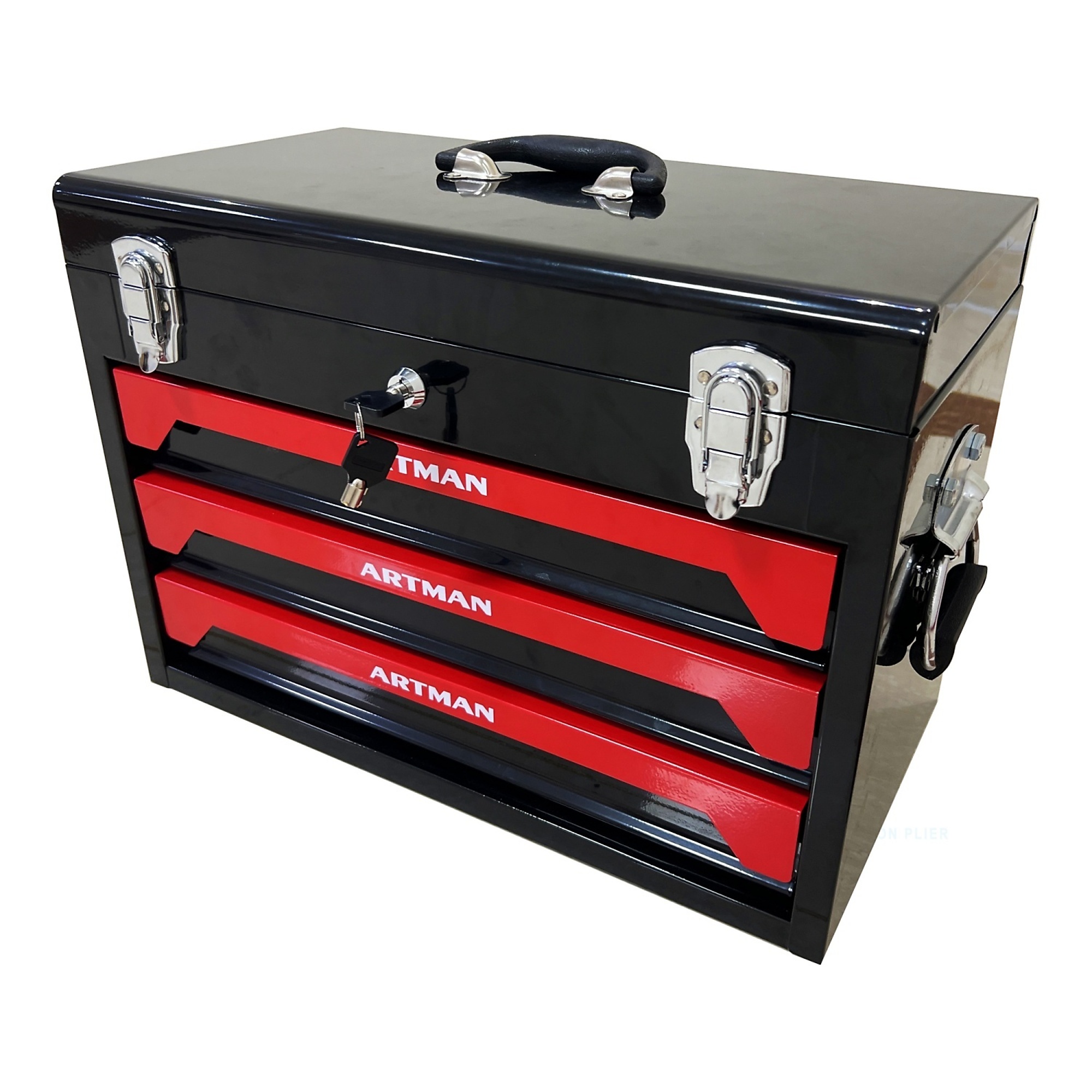 BlackTeck Portable Steel Toolbox — 20in., 3 Drawers, Metal Latches, Top Storage Tray, Model# N2-55889